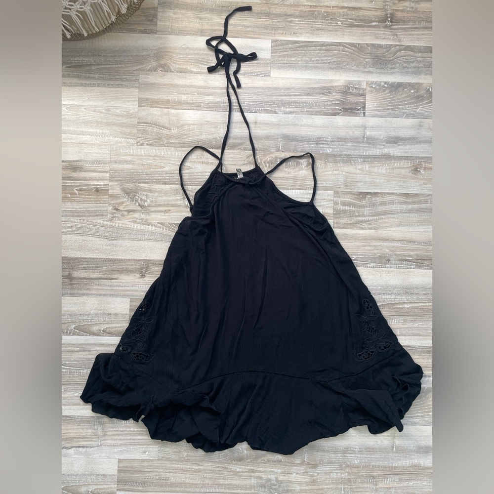Free People Halter Mini Dress Size Small Solid Embroidered Rayon Relaxed - Picture 7 of 7